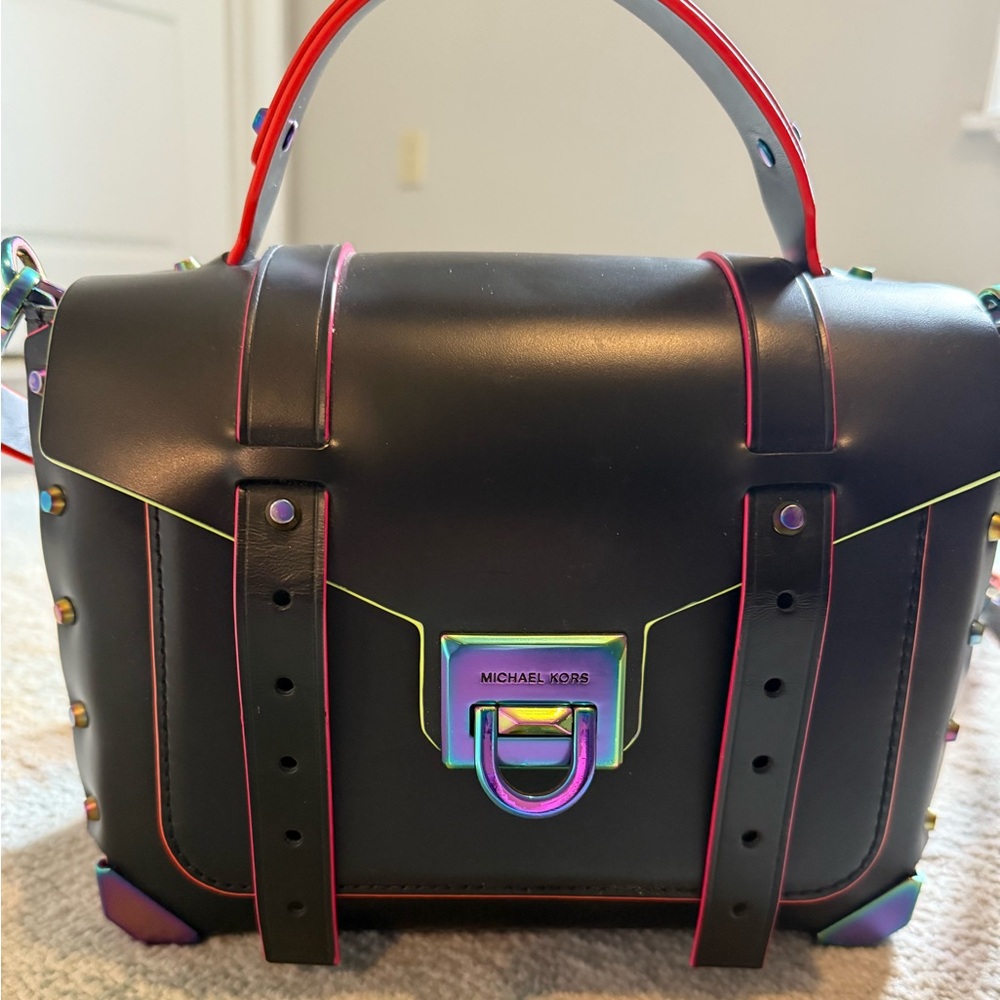 Michael Kors Black Crossbody Bag with Rainbow Accents